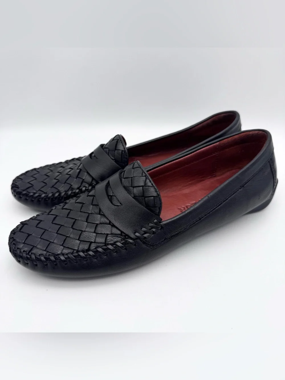 Robert Zur Petra Black Woven Glove Leather Driving Penny Loafers Women's 8 AA